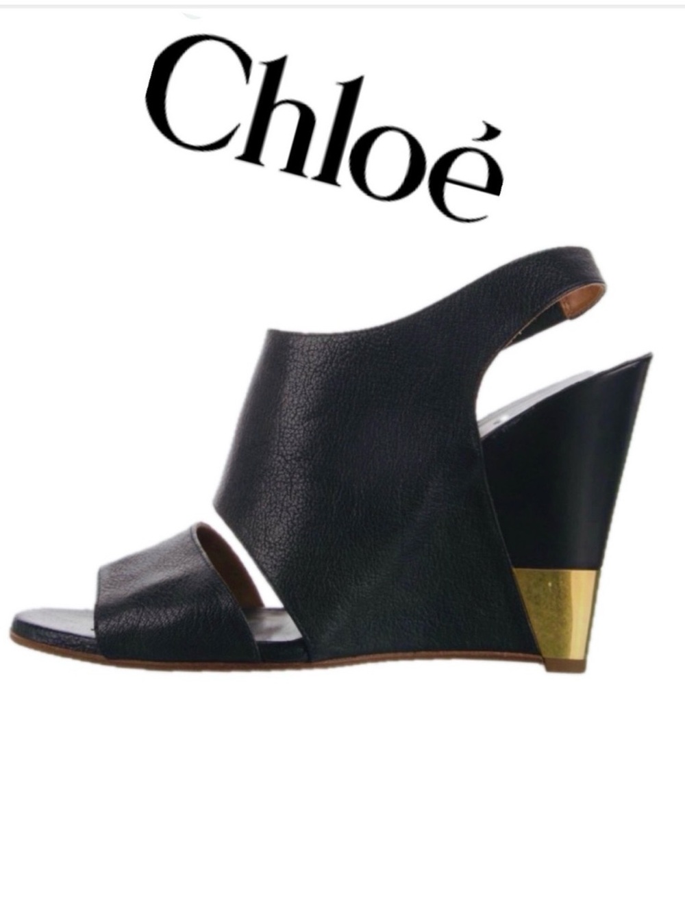 Authentic! Chole Eliza Elegant Black leather Wedge Sandals